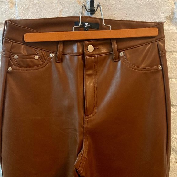 NWOT~7 for Mankind Vegan Leather Slim Pant In Brown~Size SMALL - Picture 4 of 6